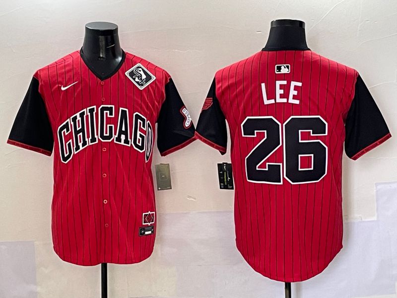 Men Chicago White Sox #26 Lee Red Stripe Joint Name Nike 2025 MLB Jersey style 9